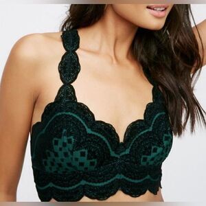 Intimately Free People Evergreen & Black Lace Racerback Bralette